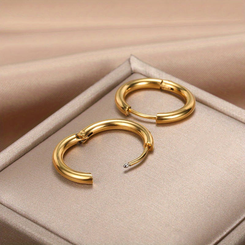 Anti Allergic 18K Golden Plated Stainless Steel Hoop Earrings